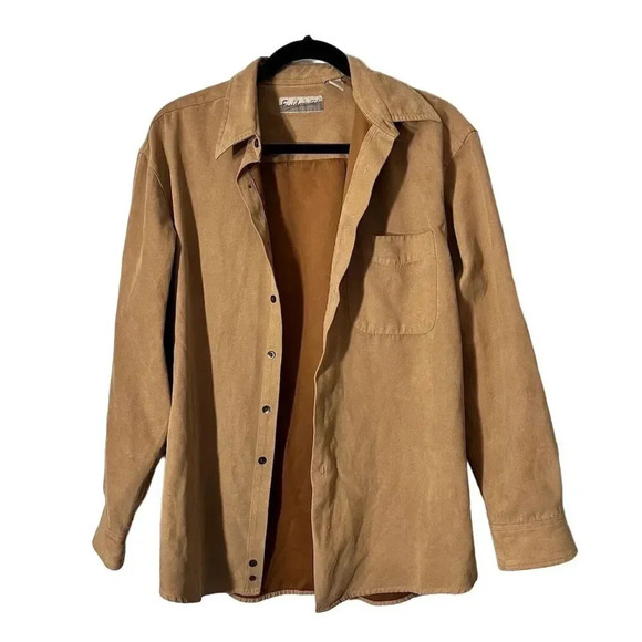 Fieldmaster Men's M Brown Faux Suede Button-Down Shirt Long Sleeve - Picture 10 of 10